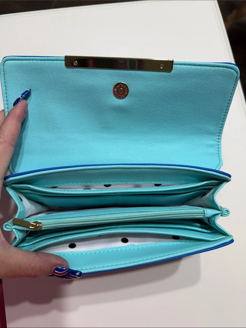 Blue Women's Clutch Wallet with Gold Accent